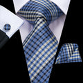 Hi-Tie Blue Orange Elegant Tie For Men Groom Wedding Necktie Pocket Square Cufflink Accessory Wholesale Designer Qme 3213