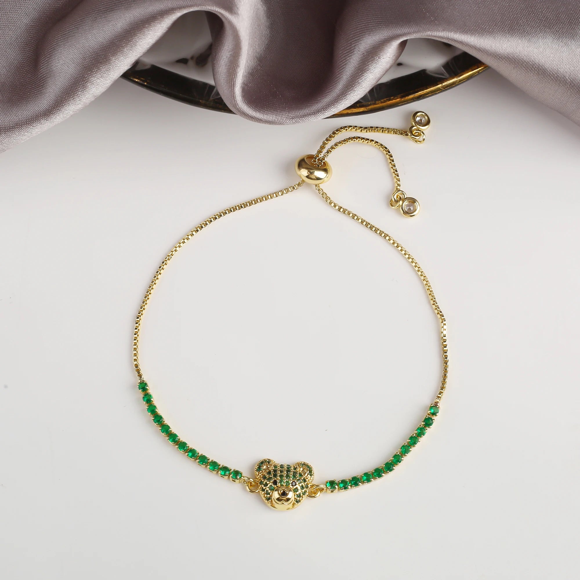 New 6 Colors Cute Zirconia Bear Bracelet Classic Animal Crystal Chain Bracelet Charm For Woman Girl Jewelry Gift Free Shipping Qme Green