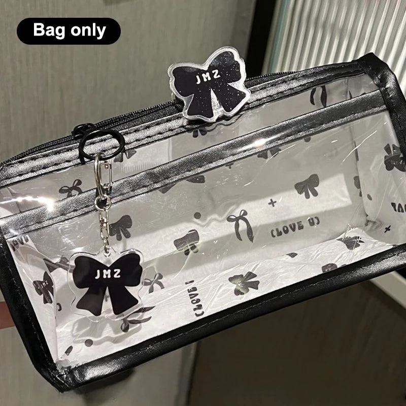 Large-capacity Cartoon Translucent Pencil Case Multi-layer Vertical Qme Black