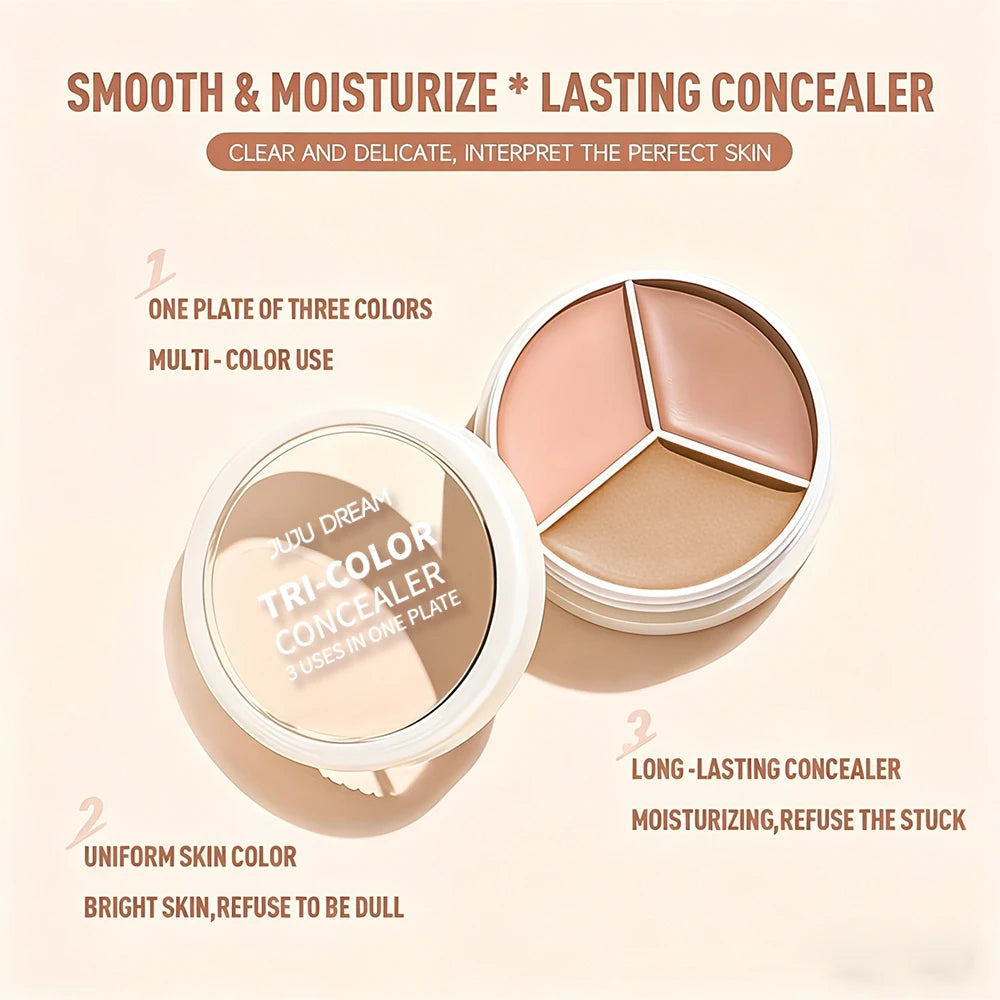 Full Coverage Concealer Palette 3 Shade Face Corrector Under Eye Dark Qme