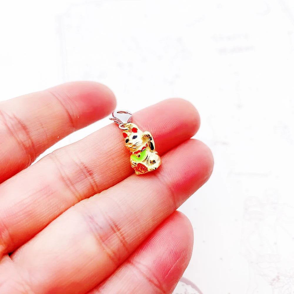 Lovely Cartoon Lucky Cat Toy Charm Pendant For Women Men Lover 925 Sterling Silver Gift Qme