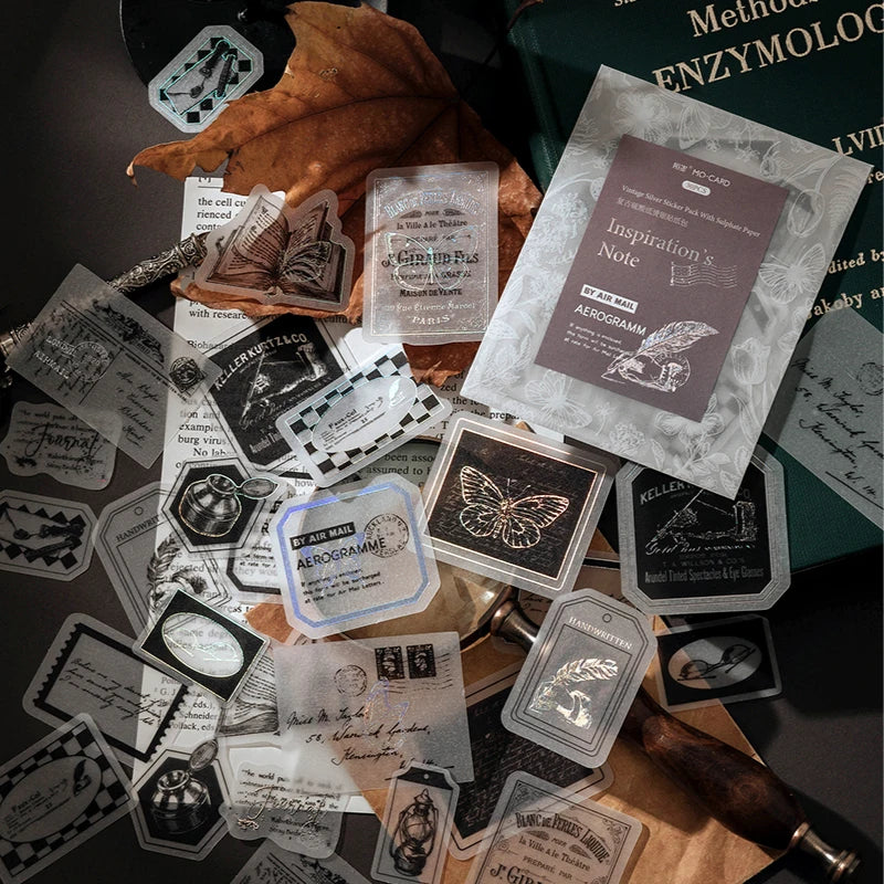 30pcs/pack Vintage Silvery Stickers for Junk Journal DIY Scrapbooking Collage Album Creative Stationery Craft Sticker Qme