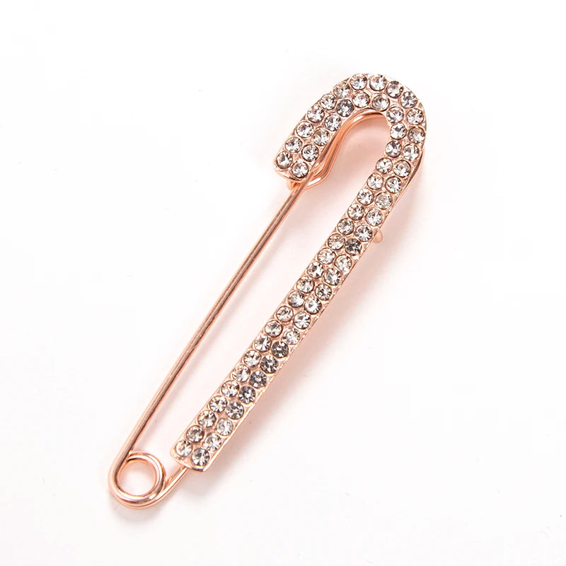 Sweet Lady Large Safety Pins Brooch Vintage Crystal Rhinestone Pin Qme