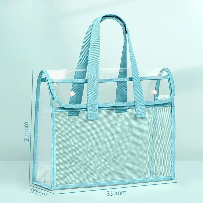 1 large capacity portable transparent waterproof handheld folder, expandable file storage bag, PVC self-adhesive file bag for of Qme blue