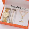 5pcs/set steel strip women's watch fake three eye women's casual Korean version quartz watch set Qme Gold set