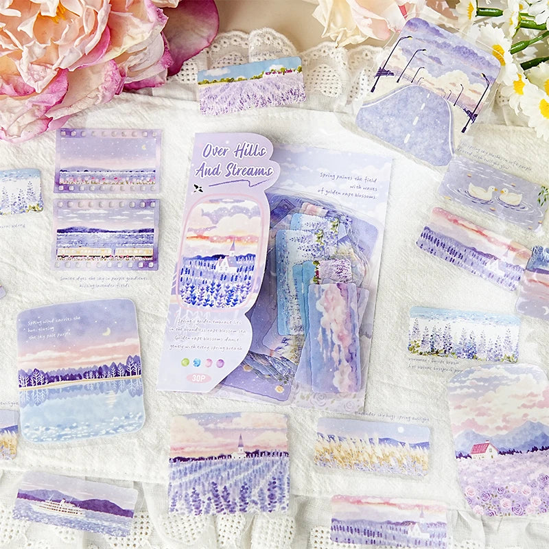 TIANZI 30 sheets City Landscape PET Stickers Pack for Art Collage Junk Journal DIY Scrapbooking Aesthetic Stationery Collection Qme G
