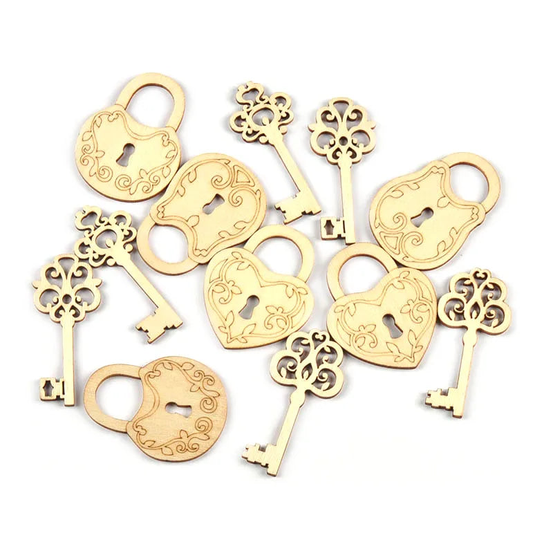 20Pcs 26-55mm Key And Lock Natural Wood Crafts DIY Scrapbooking Wooden Embellishment Handmade Accessories Art Home Decor c4001 Qme