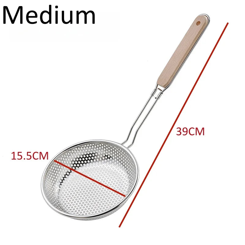 Stainless Steel Colander Fine Mesh Skimmer Spoon with Wooden Handle Used for Cooking Food Large Kitchen Frying Filter Qme medium