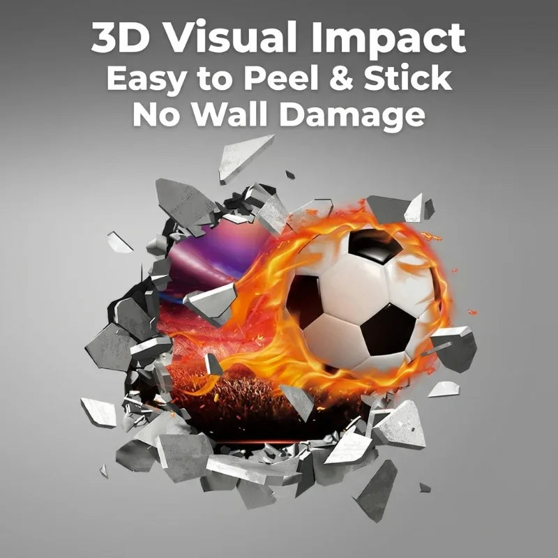 3D Football Soccer Wall Stickers Self Adhesive Removable Decals Boys Qme