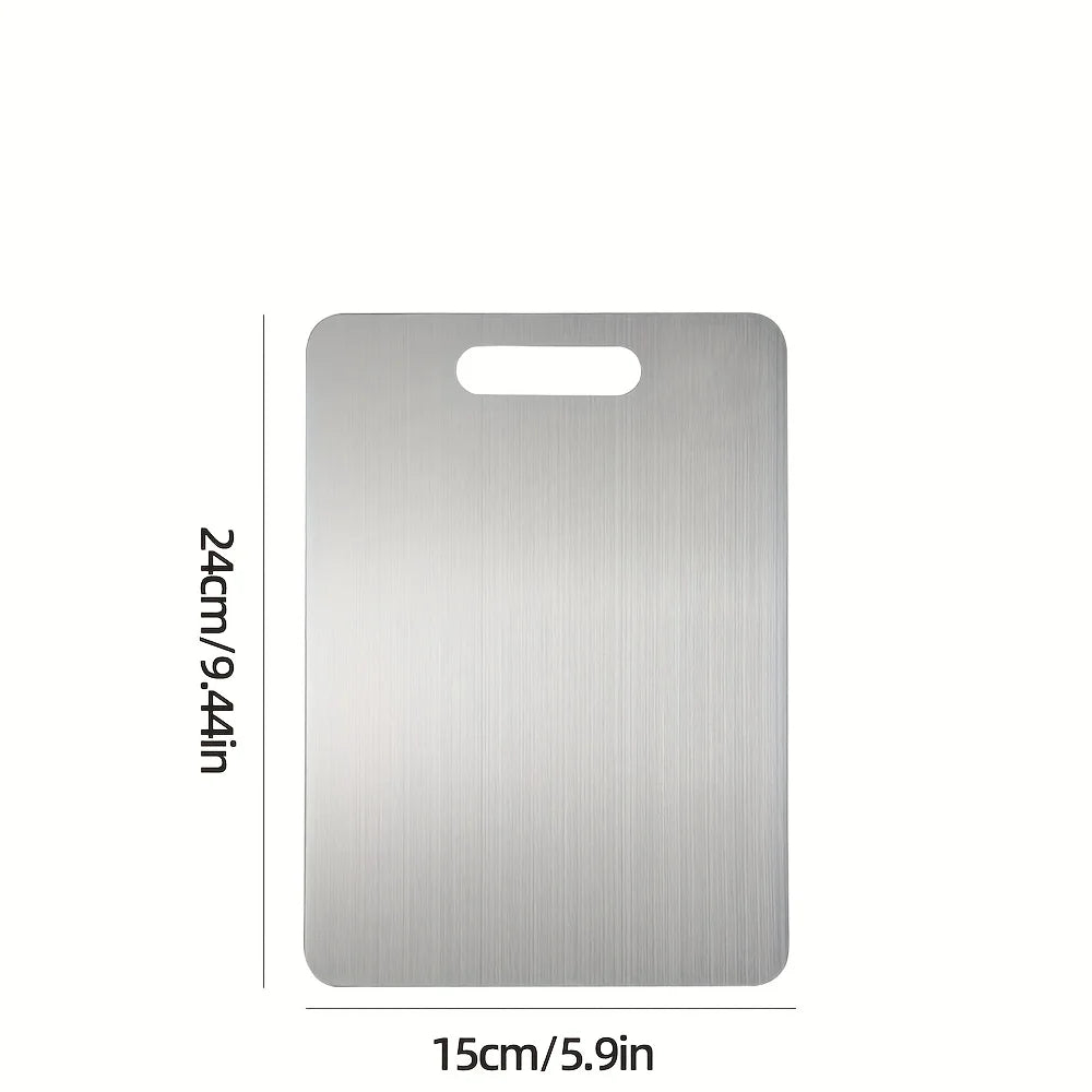 Premium Stainless Steel Cutting Board with Handle - Double-sided Design for Cutting Fruits, Vegetables, Bread, and Meat Qme 24 15cm