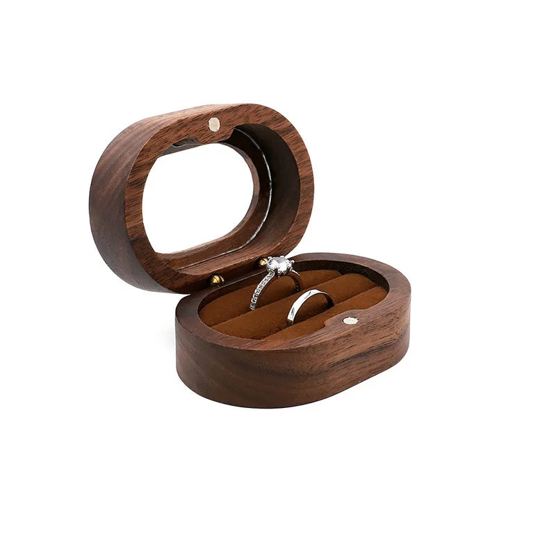 Hot Sale Solid Wood Jewelry Organizer (Black Walnut) - Jewelry Display for Earrings Couples Rings Jewelry Case Valentine Gift Qme Win-OvalBrownDouble