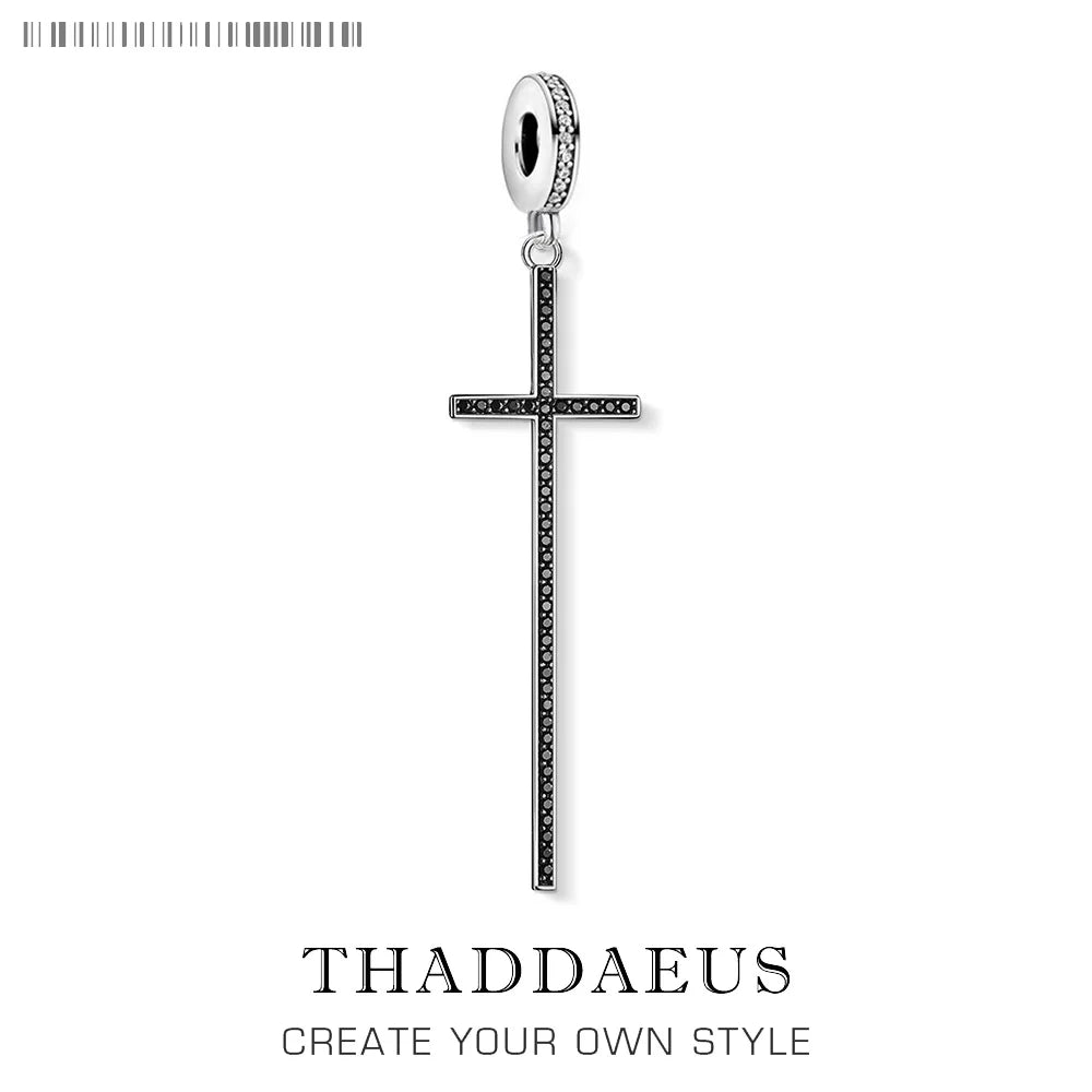 Black Cross Charm Pendant Brand New Fine Women Men Jewelry 925 Sterling Silver Vintage Faith Gift Qme Ring