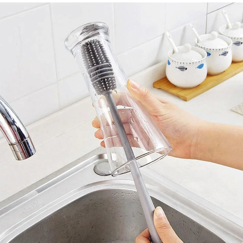 Silicone Cup Brush Milk Bottle Cleaning Brush Long Handle Water Bottles Cleaner Glass Cup Cleaning Brush Kitchen Cleaning Tools Qme