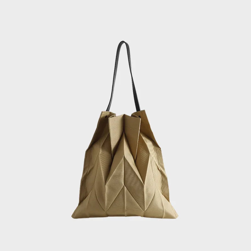 Hevron Pattern Foldable Tote Bag Lightweight Vegan Leather Crossbody Qme Dark Khaki