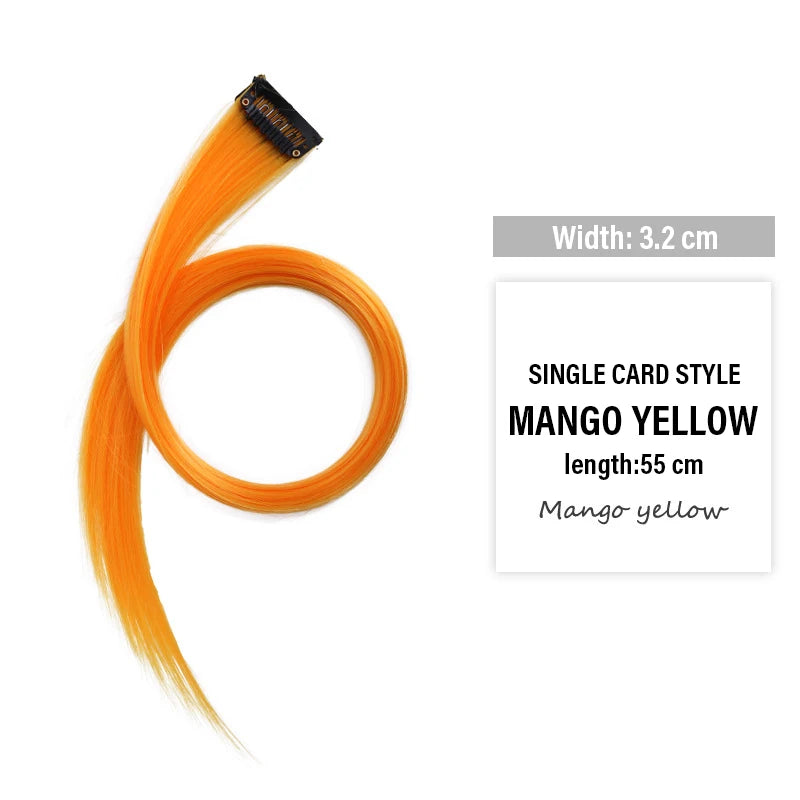 Colored Clip-in Hair Extensions - 55cm High-Temp Matte Fiber, Seamless Realistic Synthetic Fiber Hair Pieces Styling Accessories Qme mango yellow