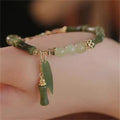 1Pcs Handmade Creative Sense Green Color Natural Stone Bamboo Joint Leaves Tassel Beads Strand Beaded Bracelet Women Accessories Qme green