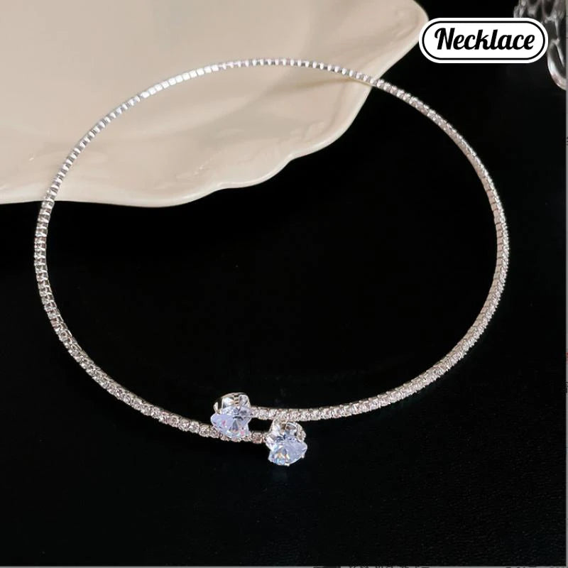 Full Diamond And Large And Small Pearl Open Collar For Women Japanese And Korean Personality Neck Strap Clavicle Chain Qme A8