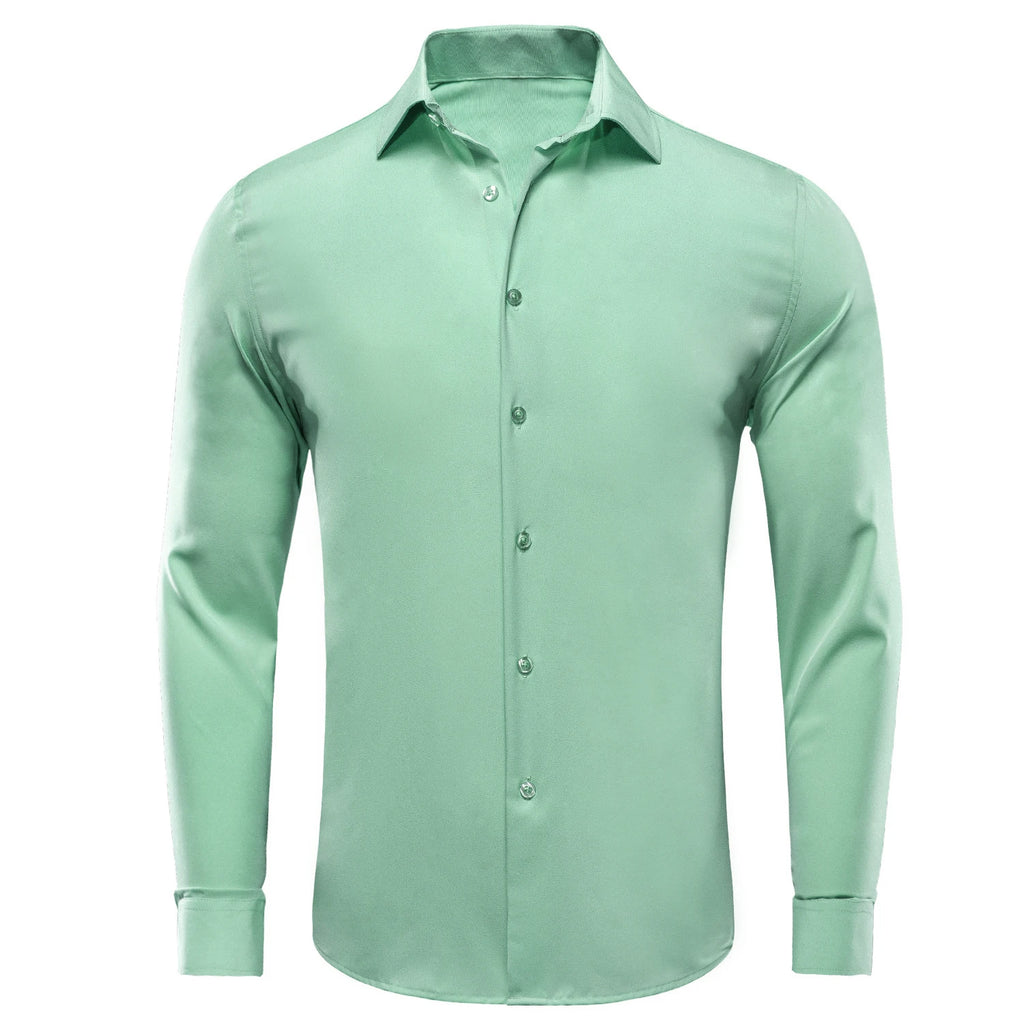 Hi-tie Plain Solid Silk Men's Shirts Long Sleeve Lapel Dress Suit Qme