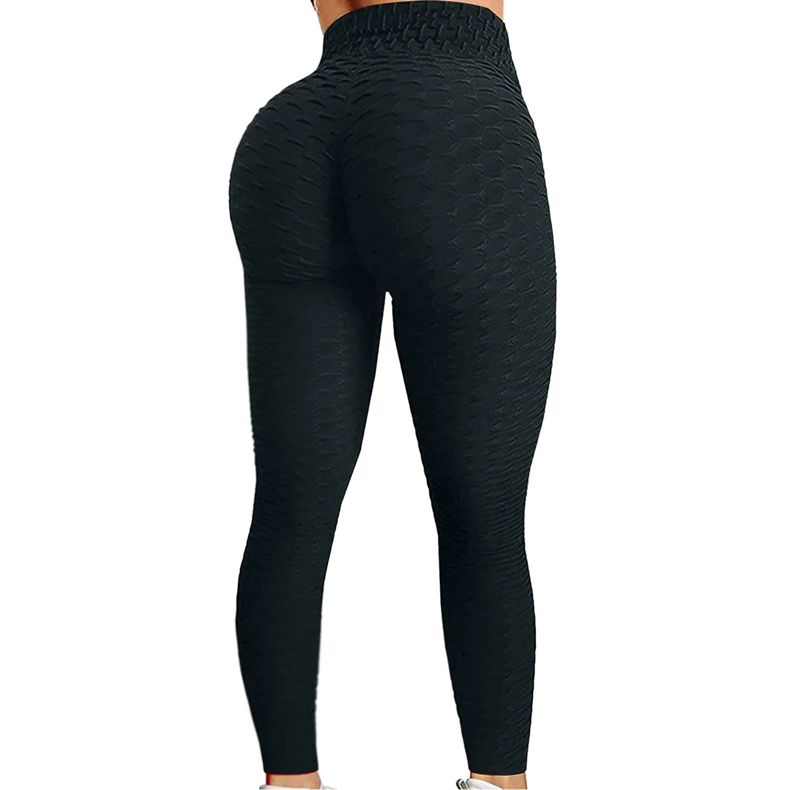 Women's Bubble Hip Lifting Exercise Fitness Running High Waist Yoga Pants Solid Color Fashionable Yoga Pants Qme Black XXL