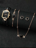 5-piece set of Mirad watches for women with a niche high-end feel, square bracelet style spliced quartz watch set Qme black No