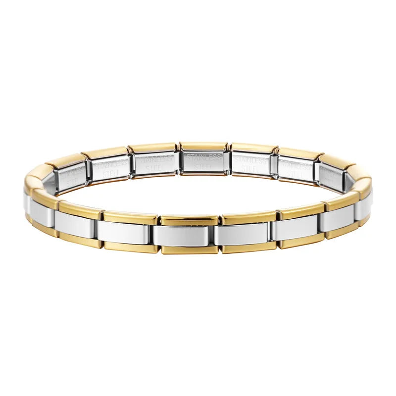 New Simple Fashion Elastic Italian Charm Link Chain Stainless Steel Bracelet for Men Women Metal Bangle on Hand DIY Jewelry Gift Qme Style 13-7mm