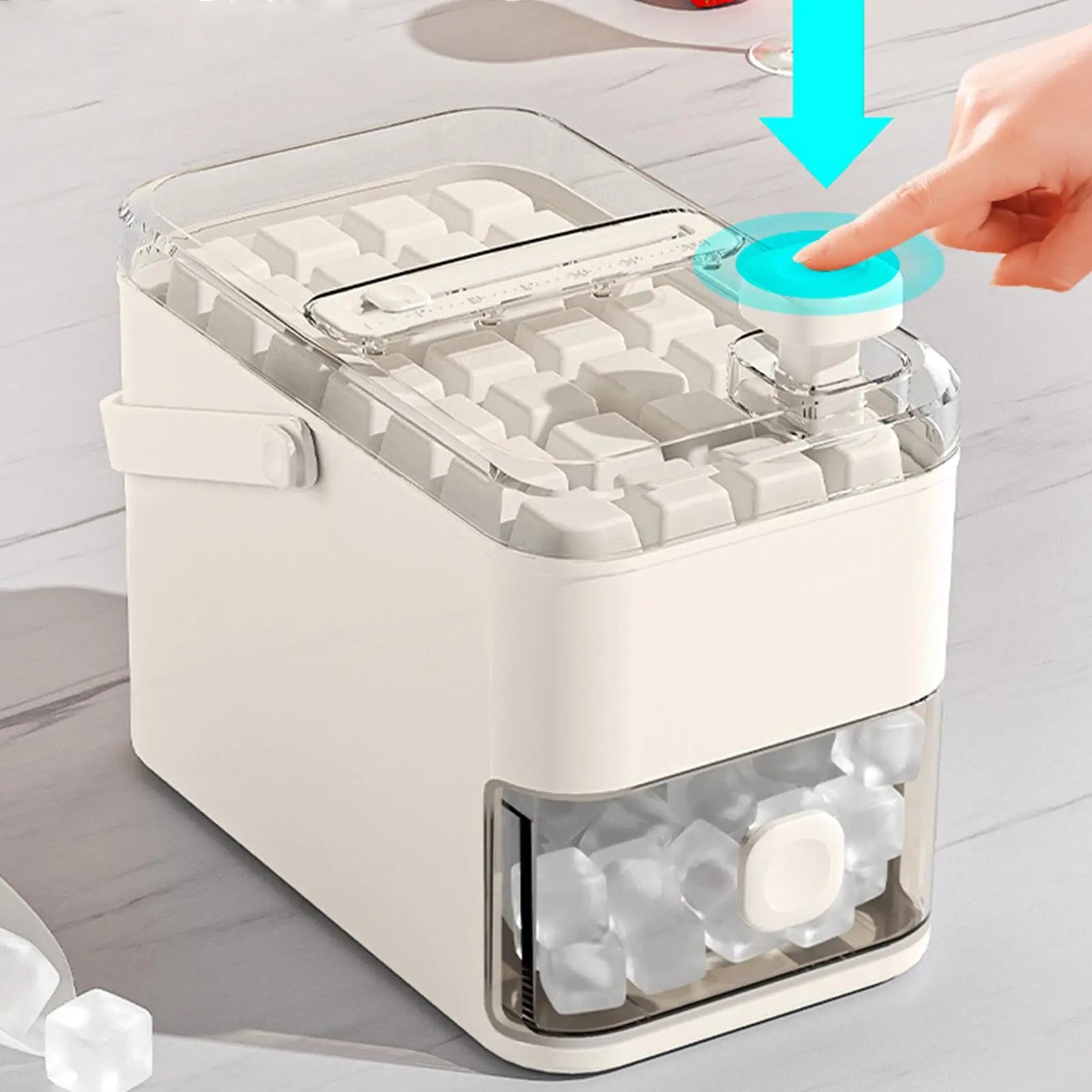Ice Tray 56-Cavity Reusable Double-Layer with Press Lid Ice Tray With Box for Whiskey Bourbon Chilling Cocktails Coffee Wine Qme