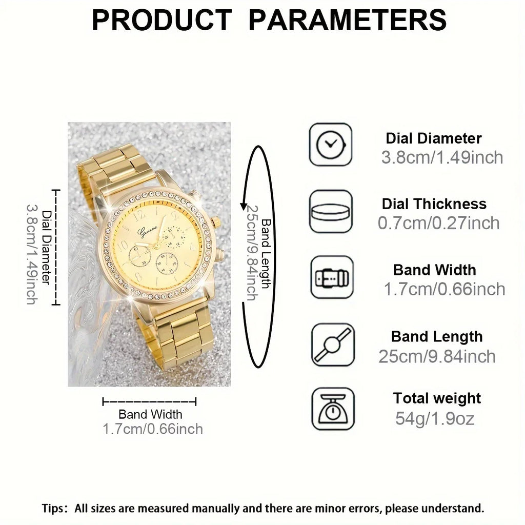 Elegant Women'S Quartz Watch & Jewelry Set - 2pcs, Swiss Movement, Zinc Alloy Band, Round Case, Digital Display Jewelry Qme