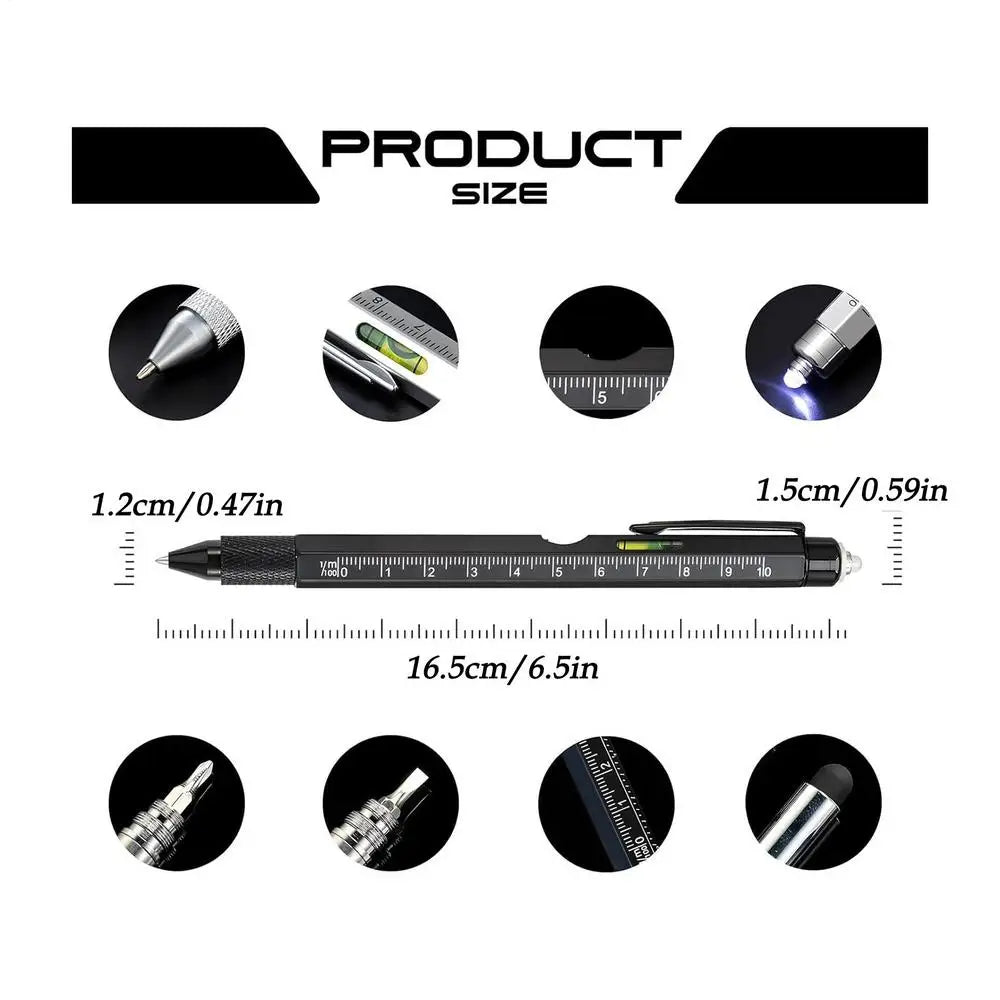 Multi Pen 9 in 1 Pocket Gadget with LED Light Pen Screwdriver with Screwdriver Level Ruler and Bottle Opener for Father Qme Black