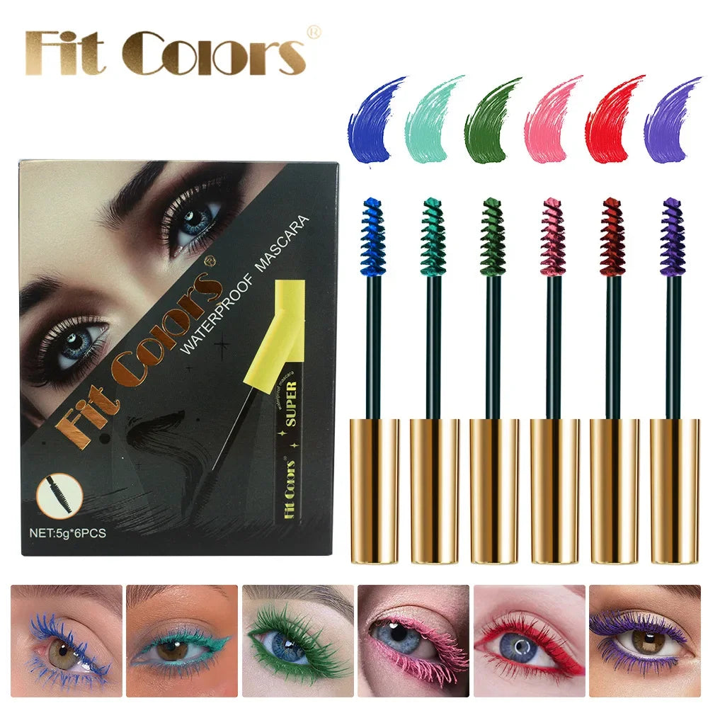 6 Color/Set Colored Mascara Cream Blue Green Lasting Waterproof Mascara Curling Eyelashes Thick Curl 3D Non-smudding Mascara Qme