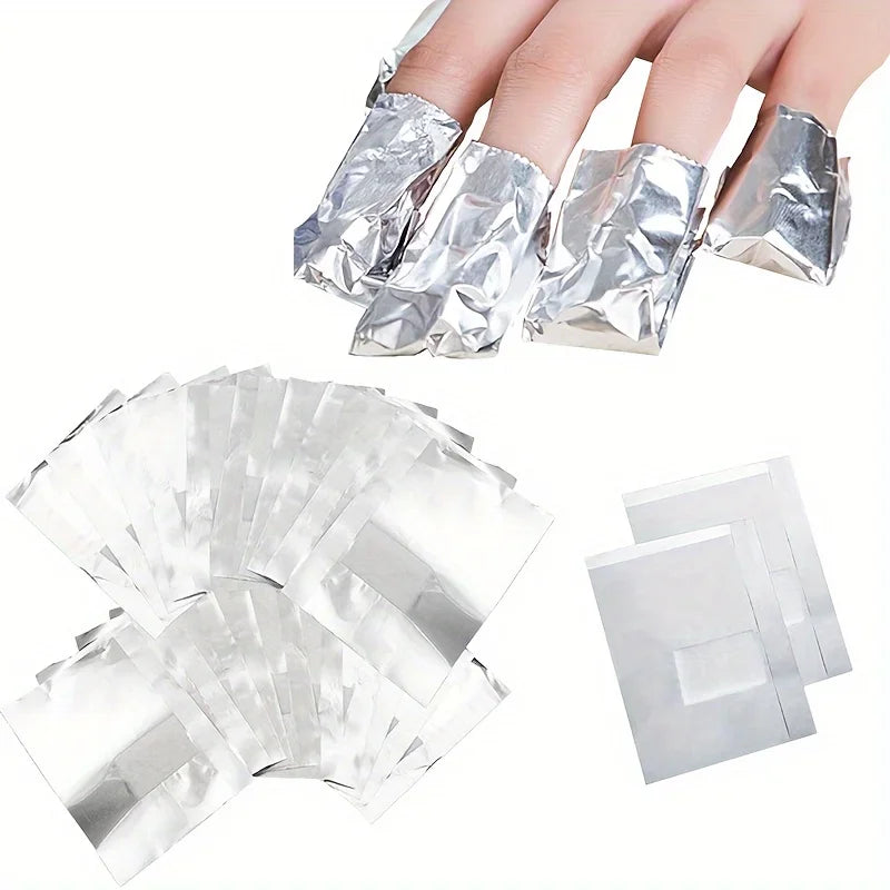 Nail Studio Set 100pcs Glossy Aluminum Foil Sheets, 100pcs Aluminum Foil Absorbent Pads, Gel Polish Remover, Large Pad, Qme