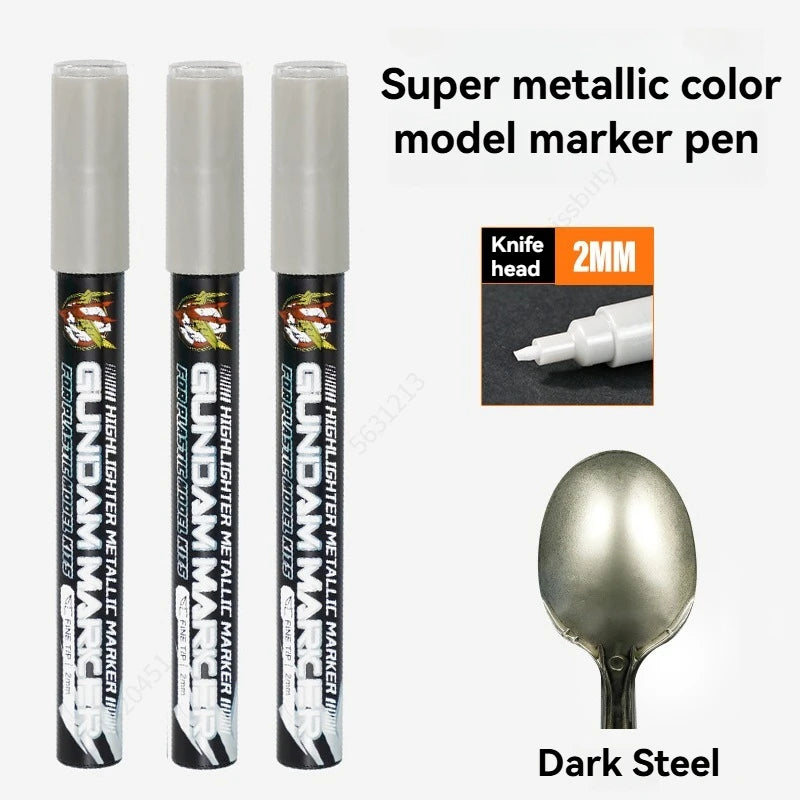 Metallic Reflective Marker Pen Set High Gloss Metallic Paint Pens for Mecha Model Painting DIY Handcraft Decoration Tools Qme Dark Steel