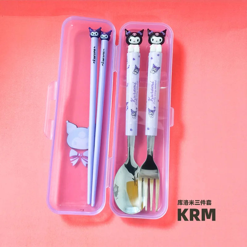 Hello Kitty Kuromi Cartoon Children's Tableware Spoon Portable Two-Piece Set for Students Stainless Steel Fork and Spoon Set Qme 5