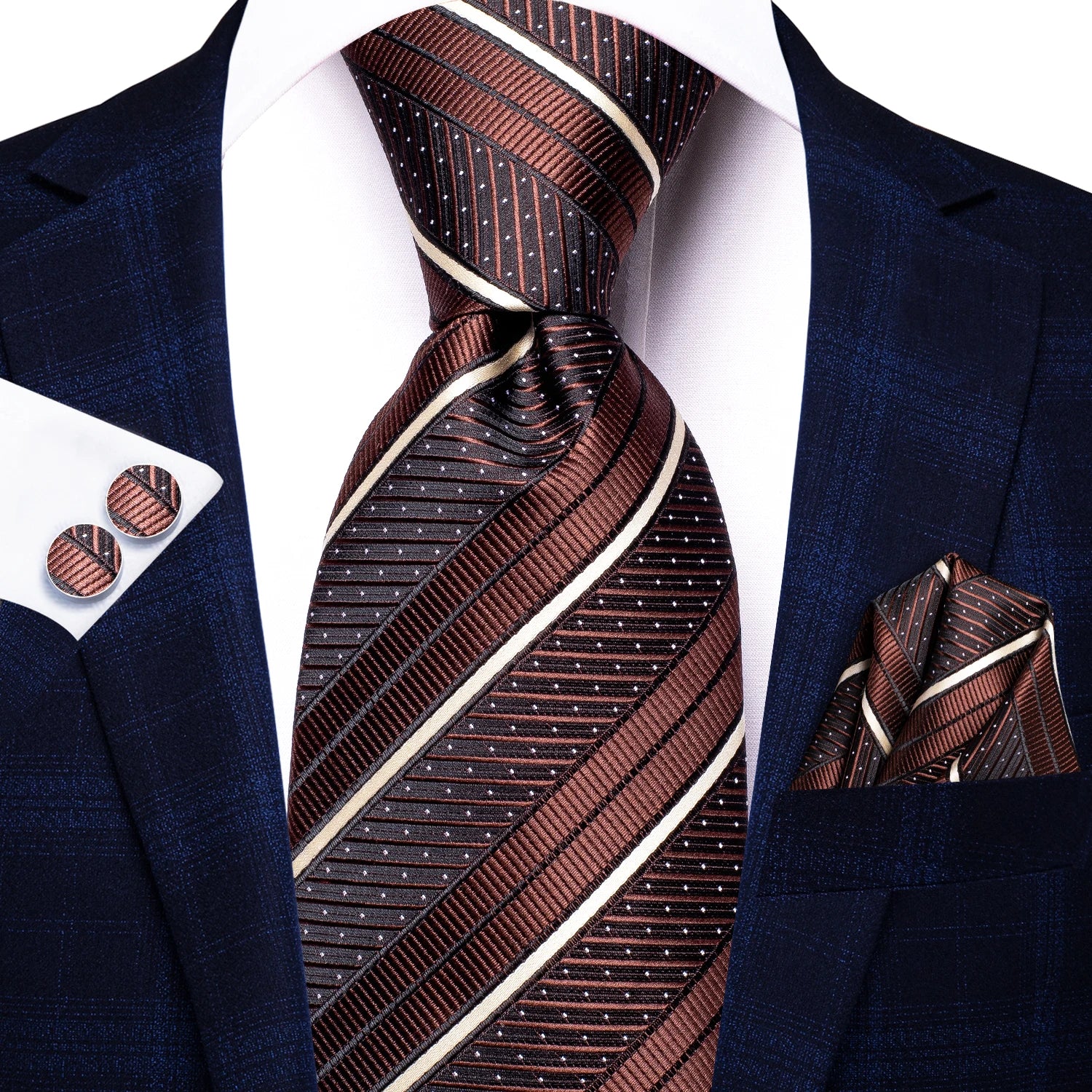 Hi-tie Striped Black Purple Red Green Men Elegant Necktie Hanky Qme N-3472