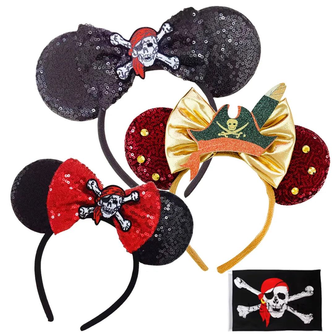 Skull Crossbones Pirate Mickey Mouse Ear Headband Women Adult Cosplay Halloween Hairband Festival Party Cosplay Hair Accessories Qme Headband 13