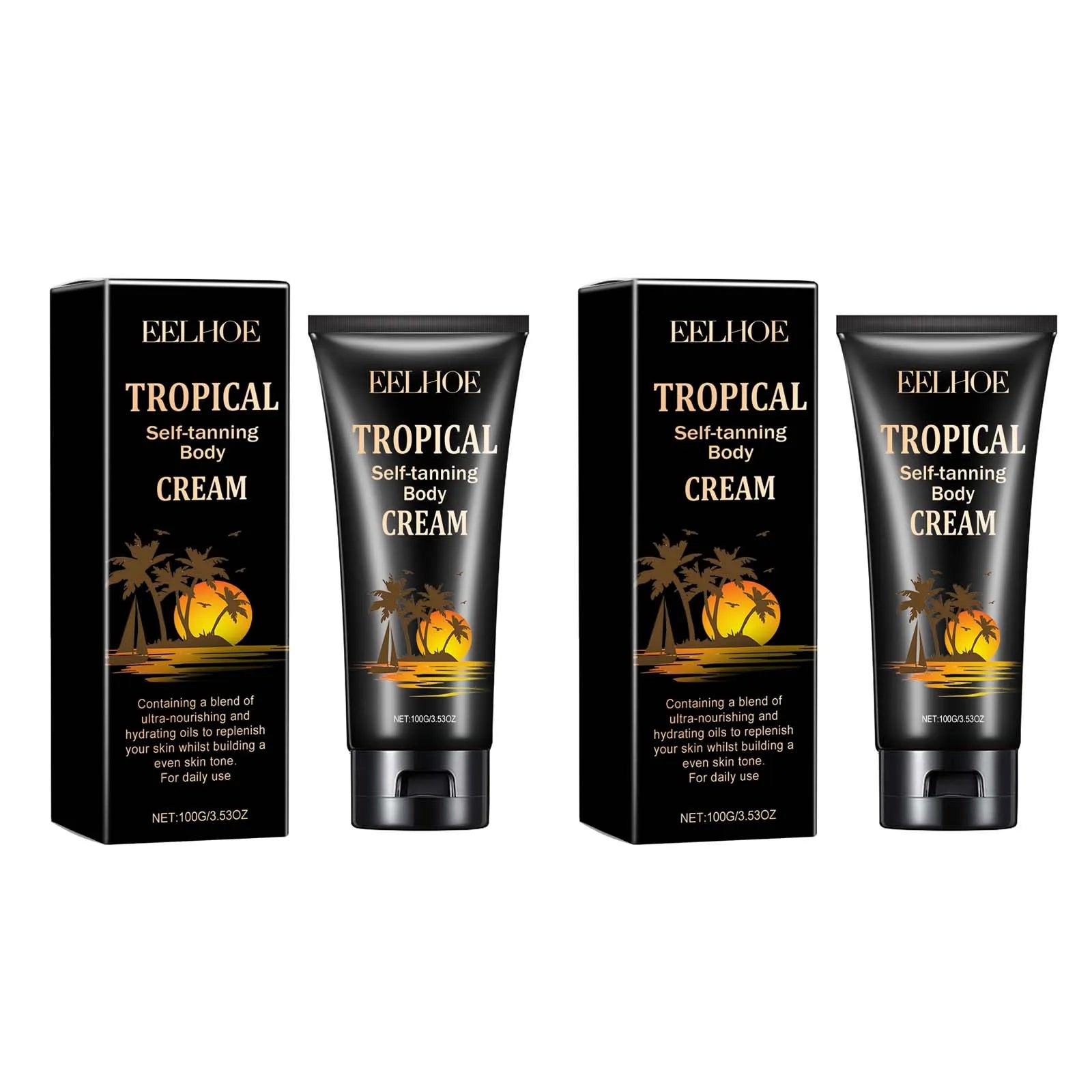 Body Self-Tanning Cream Self Tanner Quick Tanning Accelerator Body Natural Bronzer Dark Wheat Color Moisturizing Fake Tan Cream Qme 2 x 100g Boxed