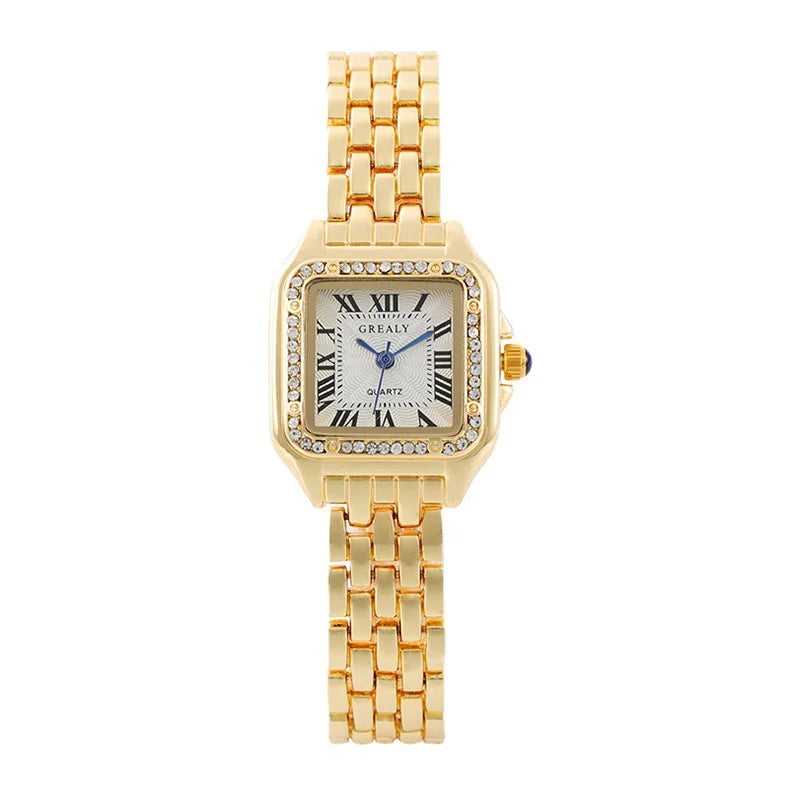 Ladies' Fashion Watch, Student Quartz Square Diamond Set Watch, Women's Steel Belt Watch Qme 2