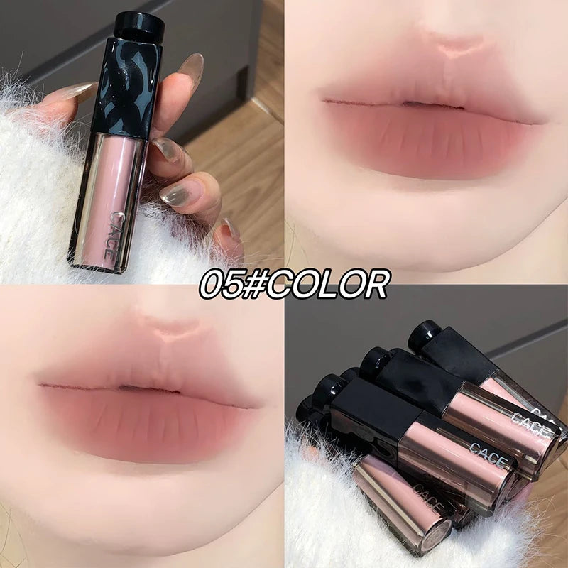 CACE 6 Colors Mist Velvet Nude Liquid Lipstick Waterproof Long Lasting Lipgloss Non-stick Cup Sexy Red Lip Tint Stain Cosmetics Qme 05