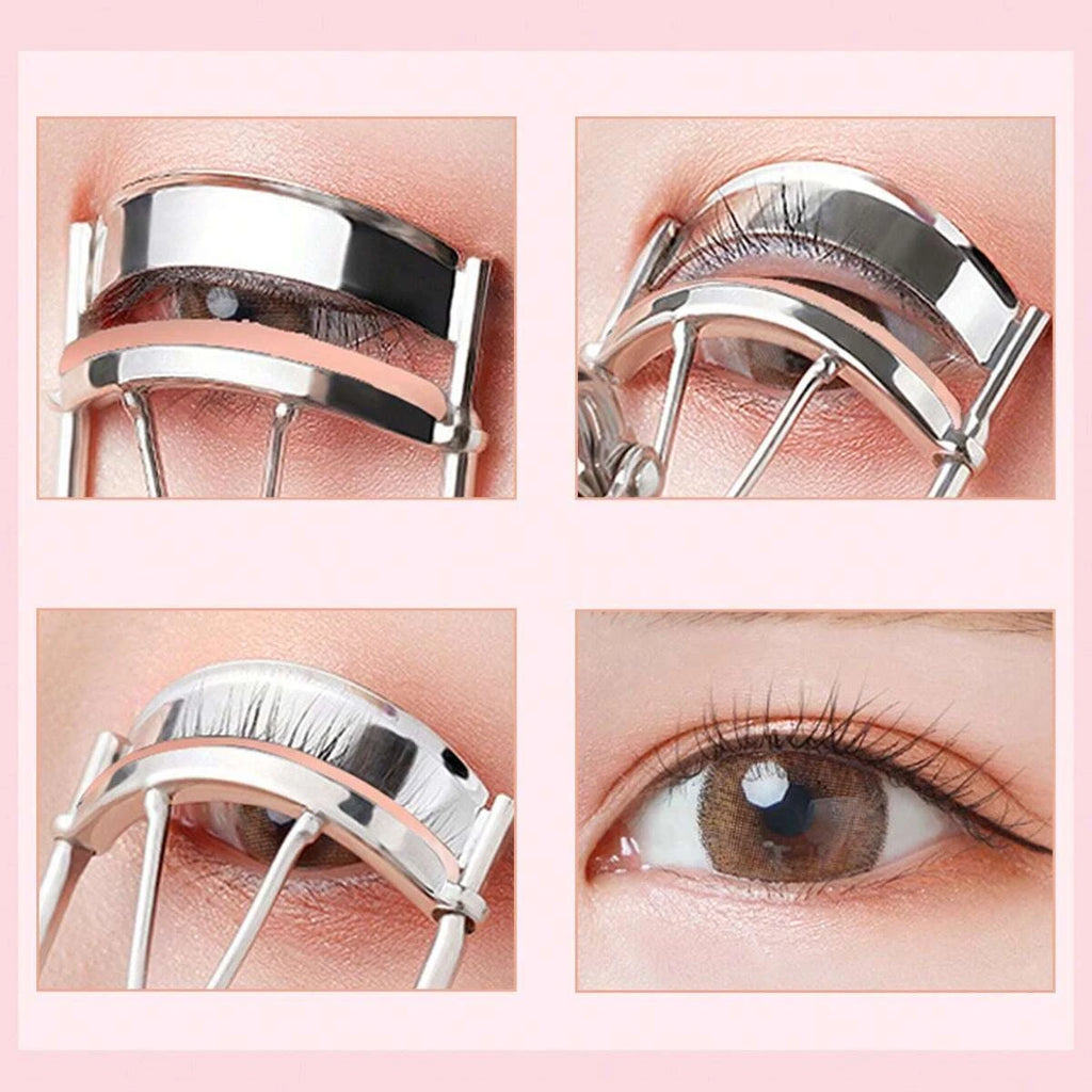 Eyelash Curler 15 Silicone Pads Portable Stainless Steel Gold Curling Qme