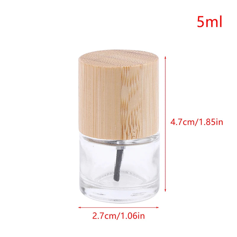 Hair Brush Nail Glue Bottle Solid Wood Bamboo Cover Oil Container Qme 5ml