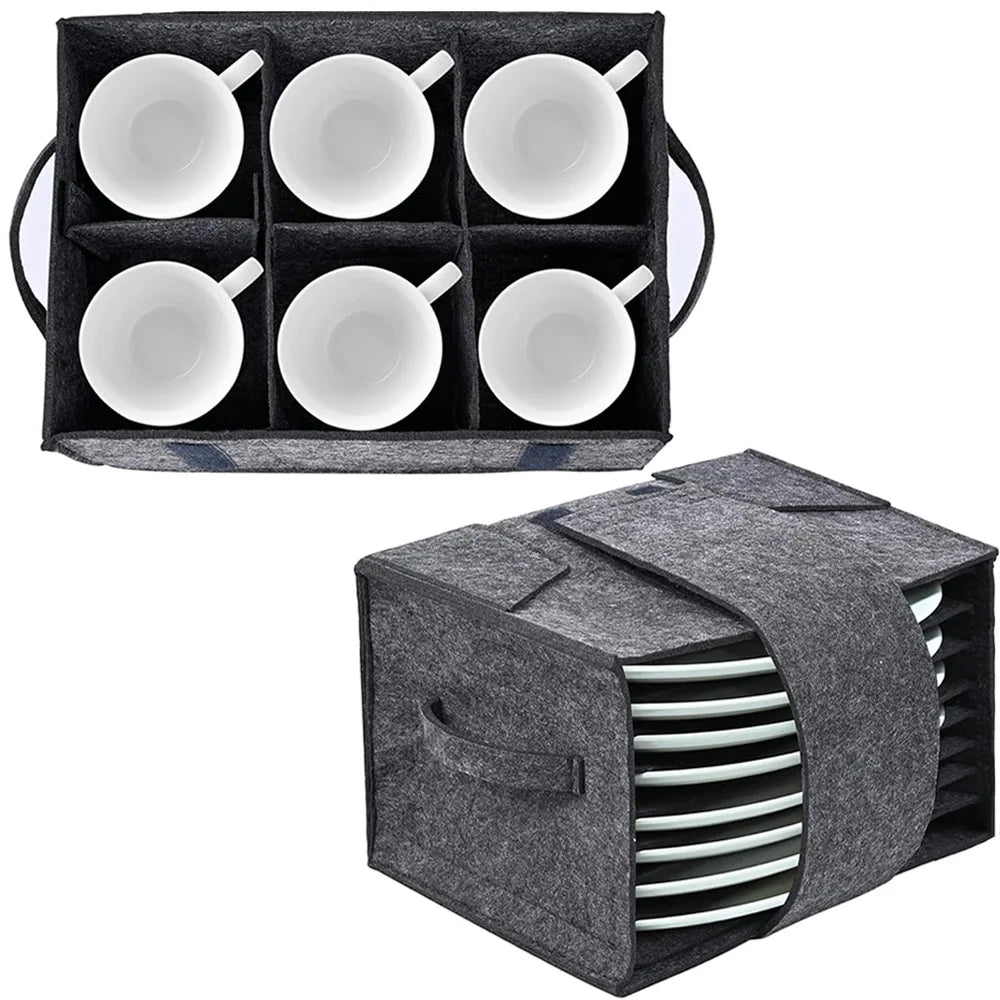 Felt Plate Dish Cup Storage Bag Holder Thicken Camping Tableware Containers Motorhome Kitchen Cupboard Layered Organization Qme