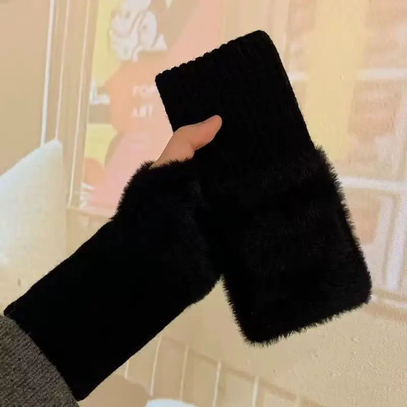 1Pair Warm Cold-proof Half-finger Gloves Women Autumn Winter Qme A4