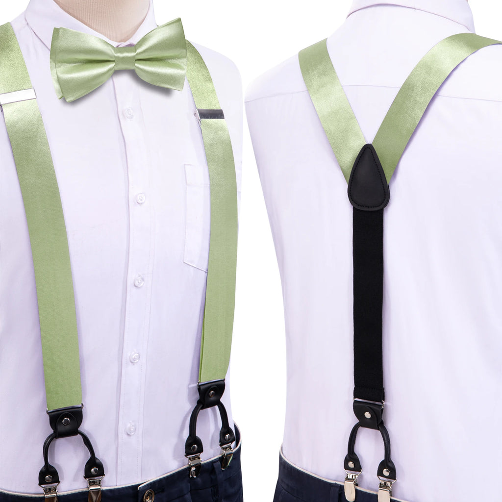 Hi-tie Silk Mens Braces Bowtie Hanky Cufflinks Y Back Clip Adjustable