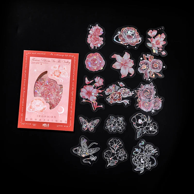 30pcs PET Transparent Stickers Plant Flowers Decorative Labels Scrapbooking Collage Material Diary Stationery Supplies Qme B