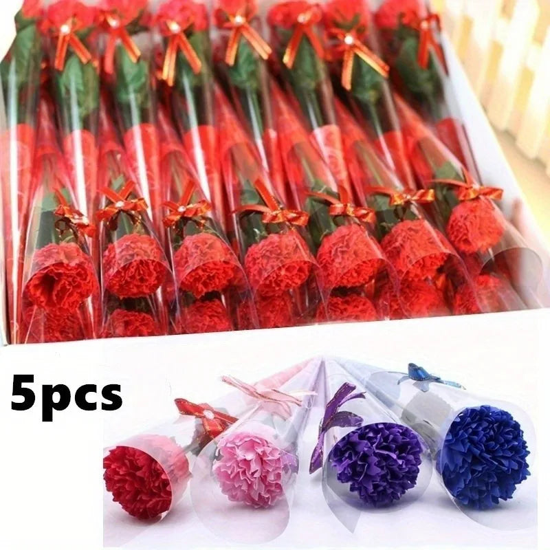 5pcs Carnation Soap Flower Valentine's Day Gift Teacher Day Mother Day Flower Gift Home Party Decor Store Celebration Event Gift Qme