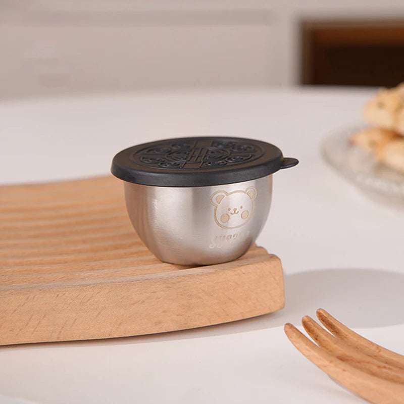 Barbecue Dipping Cup Stainless Steel Sauce Portable Seasoning Dish Qme Black
