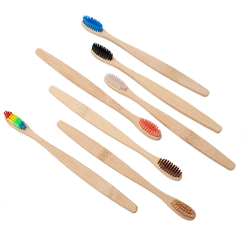 Colorful Natural Bamboo Toothbrush Soft Bristle Charcoal Teeth Whitening Manual Wooden Handle Toothbrushes Soft Dental Oral Care Qme