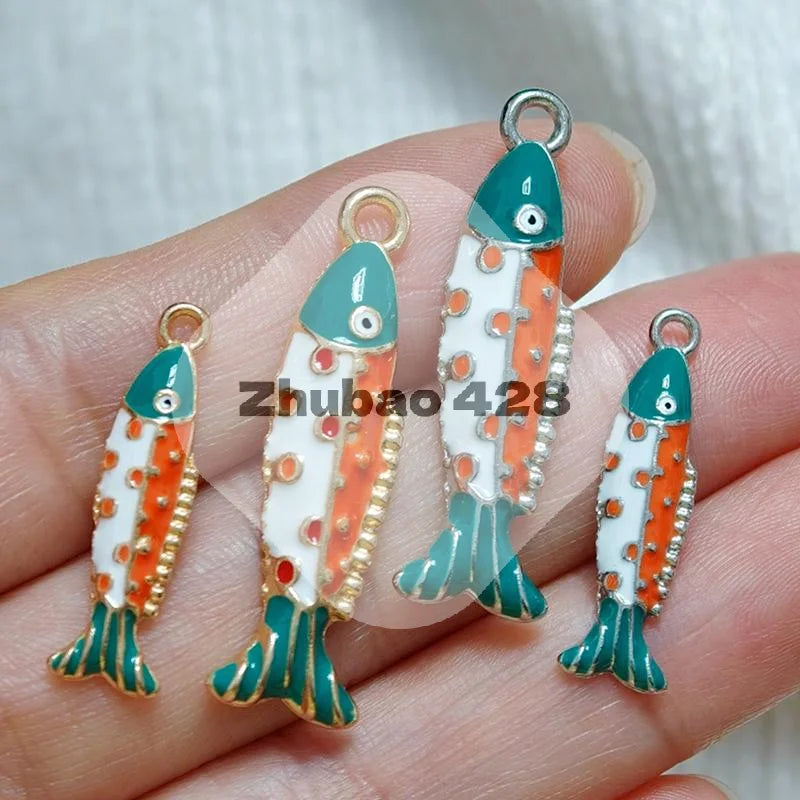 2Pcs Colorful Enamel Fish Charms Cute Design Perfect For DIY Jewelry Making Necklace Bracelet Earring Crafts Qme