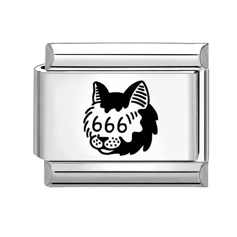 Wholesale Laser Engraving Cute Cats 666 999 Italian Charm Links Fit 9mm Stainless Steel Bracelet Women DIY Making DIY Gift Qme Style 7