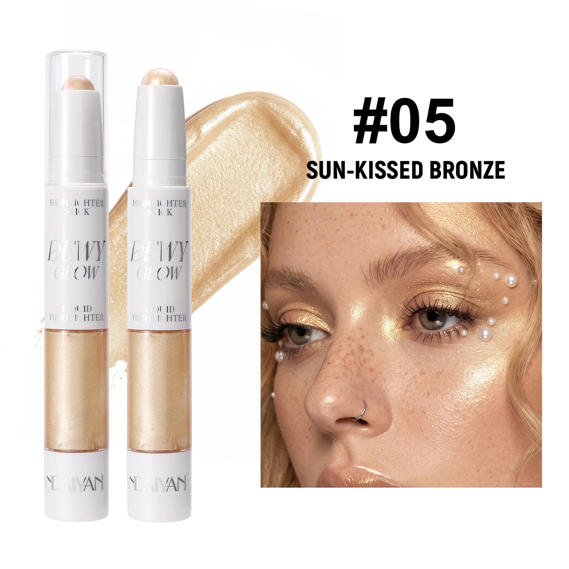 2 in 1 Contour Stick & Liquid Highlighter, Dual Ended Face Sculpting Makeup, Natural Nose Shadow & Body Brightening Stick Qme 05
