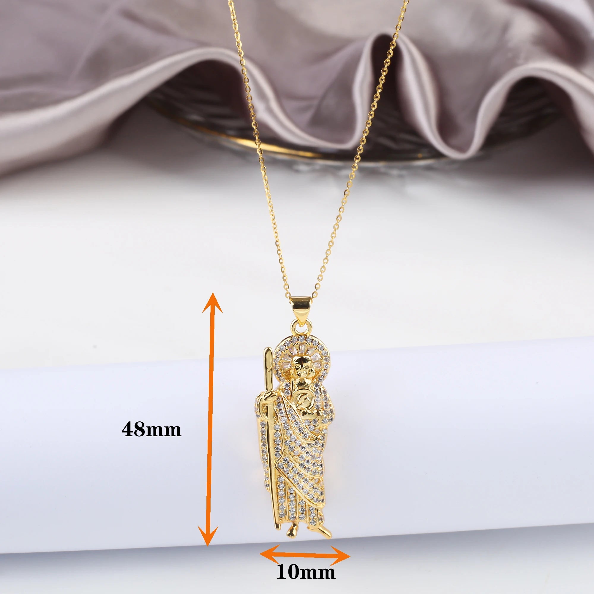 Luxury Shiny Cubic Zirconia Gold Plated St. Jude Pendant Necklace Classic Religious Characters Jewelry Choker for Men Women Qme 2